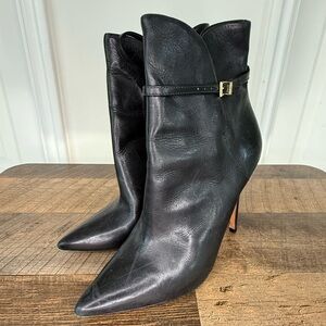 SCHUTZ Black Pointed-Toe Leather Stiletto Ankle Boots